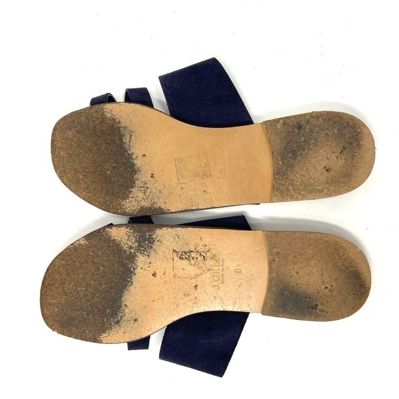 J. Crew Bali Navy Blue Suede Slide on Sandals Leather Sole Made in Italy Size 8 - Picture 2 of 8